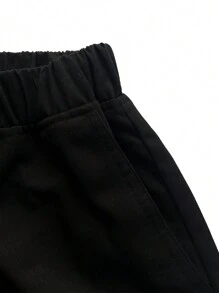 2pcs Teenage Girls Loose Solid Color Casual Outdoor Simple Versatile Straight Leg Pants - Black - View 7