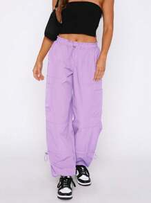 hoteel Women's Parachute Pants Loose Fit With Pocket Workwear Pants - 淡紫色 - 查看 2