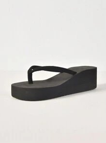 1 taille supérieure Sandales d'été pour femmes, tongs simples, sandales compensées mi-hautes à la mode classique avec semelle épaisse - Noir - Voir 8