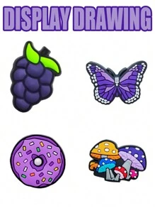 16 PCS Purple Mushroom Butterfly Mixed, Purple Flowers, Purple Mushrooms, Purple Lavender, Etc., Detachable, Washed, Shoe Tip Poetry, Flower Shadow Dance Neon Dress - Elegant Scenery Of Shoe Flowers