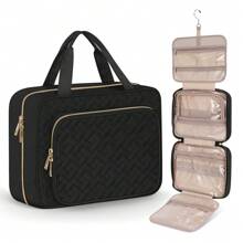 Toiletry Bag With Hanging Hook Cosmetic Travel Bag Weekender 12''L*4.3''W*9'H New Year Christmas Gift For Women Makeup Large Water-Resistant - màu đen - Xem 1
