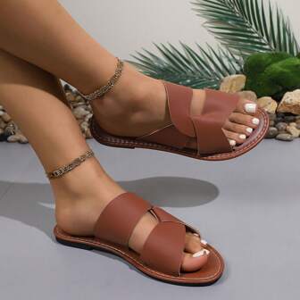 女士新款时尚人字拖凉鞋，夏季户外舒适系带平底拖鞋