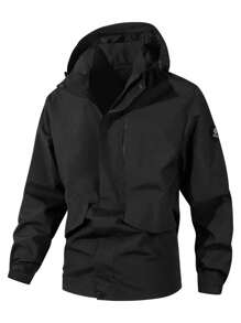 Men's Windproof And Waterproof Jacket, Casual And Breathable, With A Hood, Zipper, Long Sleeves And Pockets, Suitable For Hiking, Jogging, Cycling, Outdoor Fitness And Sports.