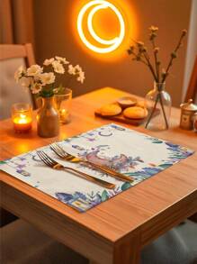 1pc/4pcs/6pcs Purple Ramadan Flower, Star, Moon Candle Placemats, Cloud Linen Dining Mat, Dirt Resistant Placemats Suitable For Home, Restaurant, Dining Table Decor, Home Goods - Multicolor - View 5