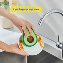 1pc High-Density Cartoon Fruit Sponge Scrubber, Non-Stick, Suitable For Kitchen And Dining, Dishware Cleaning Tool, Thick And Large For Removing Dirt, White Cleaning Sponge Block