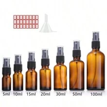 FIGHTYU 1 Stück oder 5 Stück nachfüllbare Mini-Zerstäuber-Flasche für ätherische Öle in Bernsteinfarbe, 5-100ml, inklusive Aufkleber und Trichter