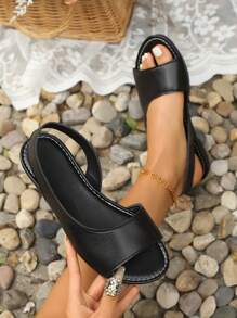 New Slip-On Casual Flats, Solid Color Fashion Comfort Summer Sandals For Women