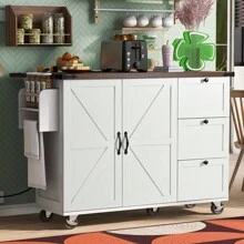 K&K 54.5" Farmhouse Kitchen Island With Power Outlet, Kitchen Storage Island  With Internal Storage Rack, Drop Leaf, Spice Rack, Rolling Kitchen Cart On Wheels, For Home, Kitchen And Dining Room,White - Nhiều màu - Xem 6