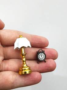 2pcs Mini French Style Desk Lamp With Clock, Suitable For Dollhouse - Perfect For 1:12 Scale Model, Alloy Steel, Ideal For Bedroom & Living Room Decor, No Power Needed