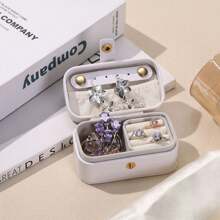 PU Leather Small Jewelry Box, Travel Portable Jewelry Case For Ring, Pendant, Earring, Necklace, Bracelet Organizer Storage Holder Boxes,Be Convinient For Office For Trip,For Mother's Day Gift - Beige - View 5