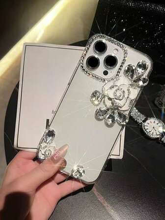 全新简约时尚手工水晶山茶花亚克力防摔手机保护壳 兼容 iPhone 11/12/13/14/15/16/Pro Max