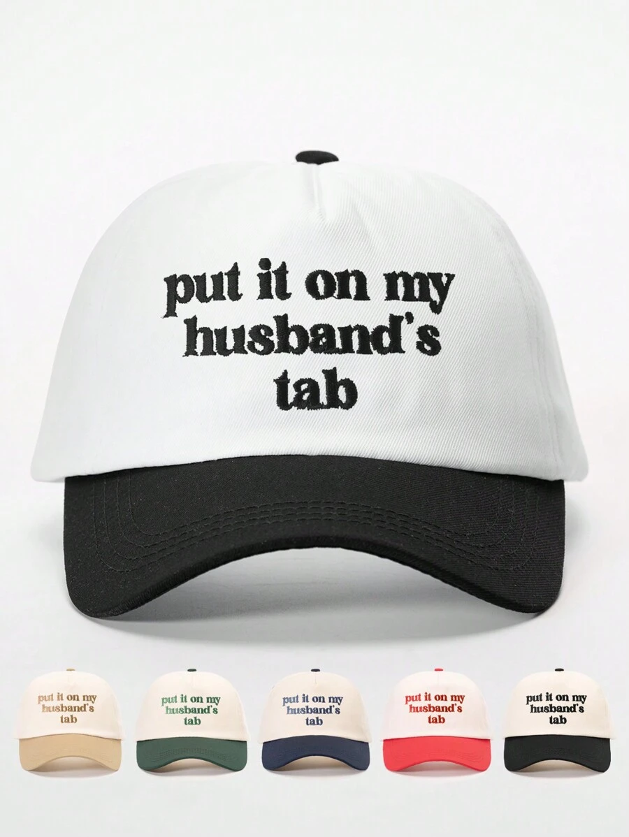 1顶户外刺绣“Put It On My Husband’s Tab”可调节棒球帽，休闲防晒帽，适合春秋季旅行，时尚百搭男士遮阳帽，Y2K风格 - 棒球帽 - 查看 1