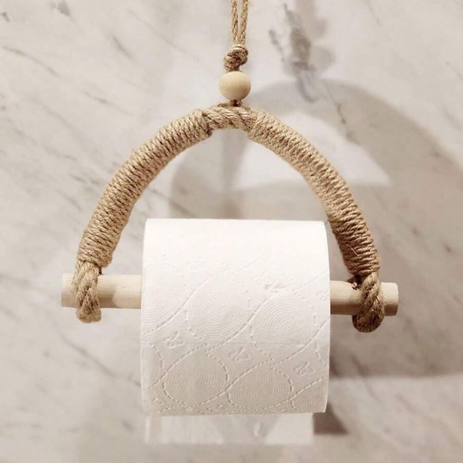 Tissue Dispenser Box Wall Mounted Paper Towel Dispenser Hand Woven Spool Creative Paper Towel Dispenser Home Bathroom Organizer Tissue Box Holder - Khaki - View 1