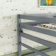Twin Size High Loft Bed With Inclined Ladder, Guardrails,Grey