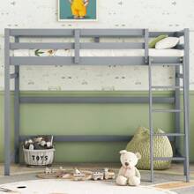 Twin Size High Loft Bed With Inclined Ladder, Guardrails,Grey