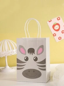 2/4/12pcs Kraft Paper Bags With Handles, Cartoon Animal Designs (Elephant, Monkey, Lion, Giraffe), Suitable For Gift Packaging, Party Favors, Retail Stores, Wedding Decorations, Birthdays, Valentine's Day, Reusable Shopping Bags - Multicolor - View 3