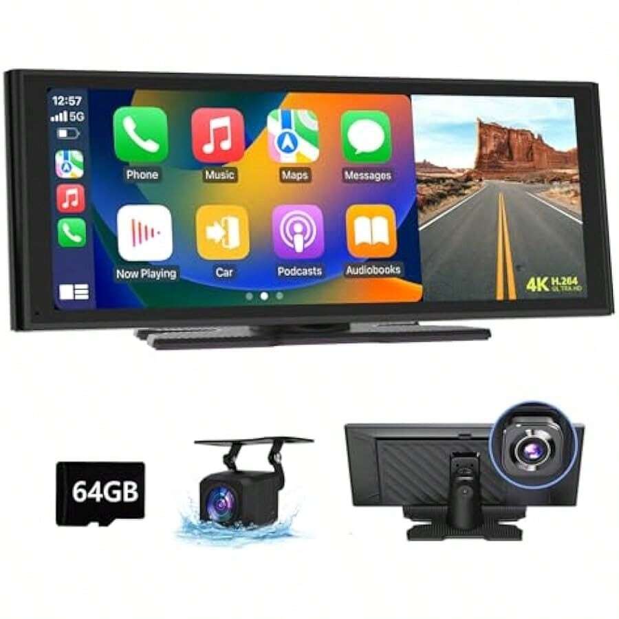 2024 Newest Portable Car Stereo 9.33 IPS Touchscreen CarPlay Android Auto MirrorLink Car Stereo 4K Dashcam 1080p Backup Camera Split-Screen DVR Bluetooth AUX Out Type-C Power 7V-32V - 如圖所示 - 查看 1