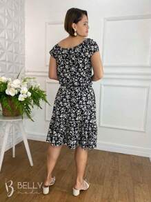 Vestido Ombro a Ombro Estilo Ciganinha Primavera Verão