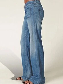 New Women's Retro Fashion Jeans Multi-Pocket Denim Trousers - 淺色水洗藍 - 查看 3