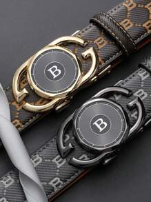 Nouvelle ceinture automatique pour hommes avec boucle de ceinture polyvalente et avancée avec lettres gaufr\u00e9es