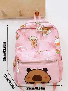 1 pieza de mochila de tela de nailon con estampado de letras de dibujos animados para niños y niñas, lindo bolso escolar para estudiantes en el campus, mochila pequeña y de moda adecuada para viajes diarios