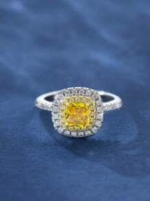 1 件 925 纯银方形明亮式切割订婚戒指精美婚礼女士珠宝女士经典锆石戒指精美珠宝结婚戒指新娘珠宝求婚承诺戒指结婚周年礼物