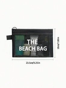 Maestra Beach-Themed Mesh Cosmetic Bag, Holds Lipstick & Makeup Sponge, Portable Transparent Makeup Pouch, Toiletry Bag, Travel Organizer - Multicolor - View 14