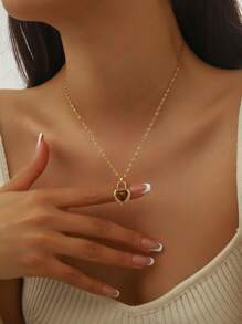 1 pieza Collar colgante de acero inoxidable con gema vintage marrón, collar con colgante ovalado con forma de sol y corazón chapado en oro con rhinestones, adecuado para uso diario o festivales, regalo de joyería para mujeres
