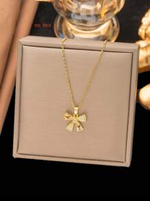 1 Set Stainless Steel Jewelry Bowknot Design Necklace & Earring Set, Minimalist Elegant Personalized Vintage Casual, Best Choice For Valentine's Day, Daily Wear, Party, Holiday (OPP Bag & Box For Shooting Only)