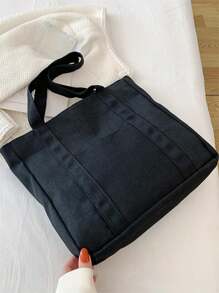 Duża pojemność płócienna torba typu tote, swobodna torba na zakupy w stylu college'u, uniwersalna torba na ramię, ulepszona torba płócienna