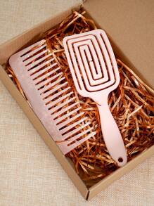 2pcs Personalised Custom Comb Set,1 Pc Square Detangling Hair Brush With Handle &1pc Marble Pattern Wide-Tooth Hair CombMulti-Functional,Ornamental,Letter,Solid Color,Exquisite,Stylish,Vintage,Modern,Colorful,Leisure,Basics,Casual,Soft,Unique,Customized,Personalized,Custom,Ideal Gifts For Her,Girlfriend,Her,Boyfriend,Friends,Girly Era - Multicolor - View 2