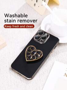 Giá đỡ hình trái tim mạ vàng và ốp lưng điện thoại mạ vàng, tương thích với iPhone 17/16e/15/14/13/12/11/XS/XR/X/7/8 Plus/Pro Max, Galaxy S25/S24U/S23/A55/A54/A35/A25/A17/A07/A16/A06, ốp bảo vệ mạ điện. - màu đen - Xem 4