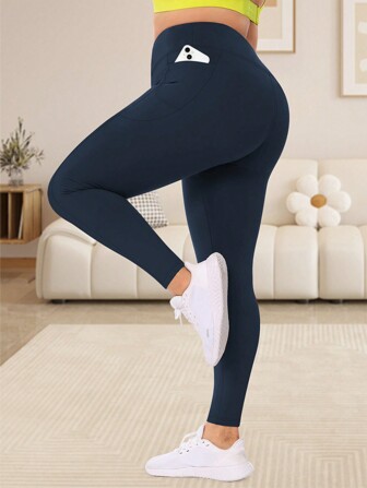 Plus Size Leggings With Pockets For Women, High Waist Opaque Tummy Control Leggings Sports Leggings High Waist Fitness Capris Running Tights With Pockets
