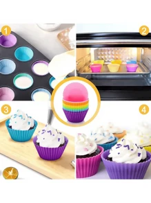 24 Peças, Copos De Muffin De Silicone Coloridos - Forros De Cupcake Reutilizáveis Antiaderentes Em Formatos Redondos, Estrelas, Corações E Flores - Perfeitos Para Assar E Decorar - Utensílios E Acessórios De Cozinha