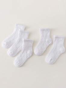 5双女童白色透气网眼短袜，简约百搭，适合春夏季女童日常穿着 - 白色 - 查看 3