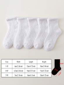5双女童白色透气网眼短袜，简约百搭，适合春夏季女童日常穿着 - 白色 - 查看 2