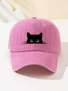 1 Stück Damen Mütze mit weißer Augen Katze Motiv, modisch und weich, süßes Tier Muster Baseball Kappe mit verstellbarem Schirm, atmungsaktiv, geeignet für Outdoor Sport, Camping, Reisen, Geschenkidee