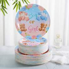 Teddy Bear Gender Reveal Disposable Tableware Set, 7/9 Inch Party Plates, Napkins, Cups, Birthday Party Gifts, Celebration Decorations Disposable Paper Plates, Napkins, Cups, Suitable For Birthday Theme Party Supplies