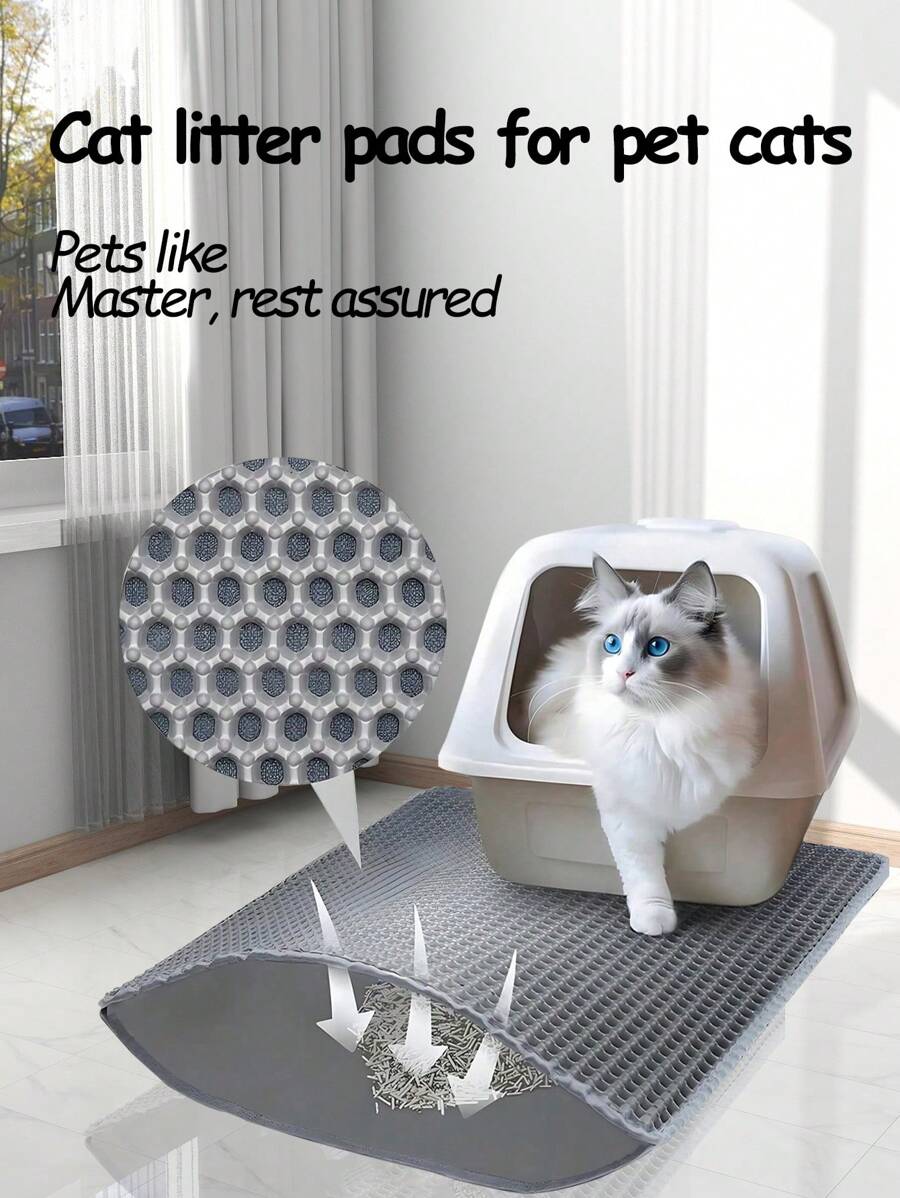 1 tấm thảm lót vệ sinh cho mèo thiết kế dạng tổ ong 2 lớp, chống trượt và có thể giặt được, thích hợp cho hộp vệ sinh