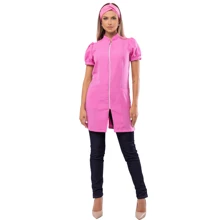 Women's Short Sleeve Fitted Coat With Zipper Isi - 粉色 - 查看 2