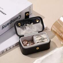 PU Leather Small Jewelry Box, Travel Portable Jewelry Case For Ring, Pendant, Earring, Necklace, Bracelet Organizer Storage Holder Boxes,Be Convinient For Office For Trip,For Mother's Day Gift - Beige - View 7