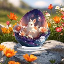 1 PC Easter Valentine's Day 2D Rabbit And Eggs Acrylic Desktop Ornament, Suitable For Home Decoration, Room Decoration, Office, Restaurant, Cafe And Other Scenes As Desktop Art Decoration, Suitable For Holiday Gifts For Family And Friends