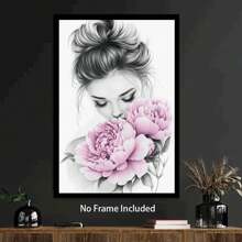 1/4 件女性花卉墙艺术水彩花卉、复古帆布印刷品、手捧鲜花的女性海报、现代抽象女性、帆布墙艺术、女性花卉艺术、女孩房间的审美女性海报、墙壁艺术装饰壁画、家居装饰、海报艺术、帆布墙海报、卧室客厅走廊装饰