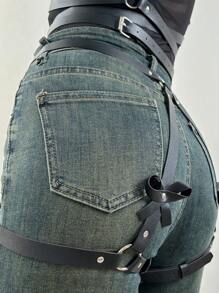 1pc Sexy Punk Style PU Leather Garter Belt, Harness For Women, Waist To Leg Suspenders - Black - View 5