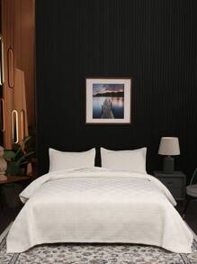 3pcs Luxury Elegant High-End Warm & Comfortable White Solid Color Quilted + Embroidered Multi-Purpose Bedspread Set (Can Be Used As Bedcover Or Blanket), Includes 1pc Bedspread + 2pcs Quilted Pillowcases (No Pillow Insert), Suitable For Bedroom, Living Room, Hotel, Dormitory