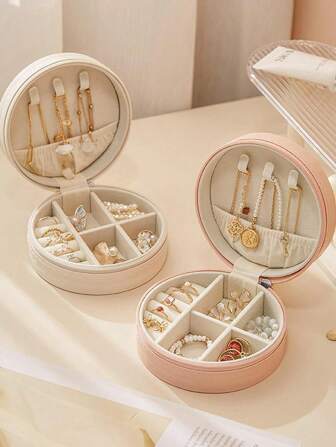 1 件旅行珠宝盒，便携式珠宝盒，PU 皮革小型珠宝收纳盒，适合女士女孩，便携式迷你旅行盒展示收纳盒，适用于耳钉、戒指、项链、手链，适合假日海滩、浴室收藏、卧室收藏，大容量