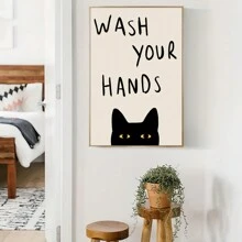1 Vintage Funny Cat "Washing Hands" Canvas Art Print Posters , Modern Style Wall Arts Decoration Painting, Suitable For Bathroom, Living Room, Bedroom, Office, Home Decoration- Optional Frame