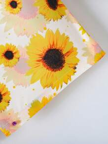 Kleine Mädchen Ärmellose Rüschen Saum Trägerhemd + Sonnenblumen Muster Schleife Dekor Shorts 2 Stücke Set
