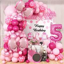 100个粉色小老鼠123456数字气球，适合2岁生日装饰，亮粉色玫瑰波点气球拱门套装，巨型蝴蝶结铝箔气球，粉色数字2气球塔，适合女宝宝派对、公主老鼠主题派对等。
