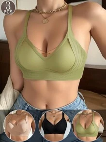 3 piezas de sujetadores transpirables y cómodos, de tela suave, ropa interior casual para señoras